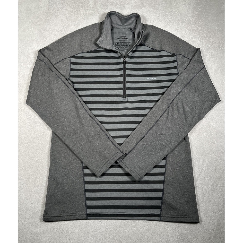 Patagonia Men's Small Gray Stripe Capilene 3 Midweight 1/2 Zip Pullover Polartec